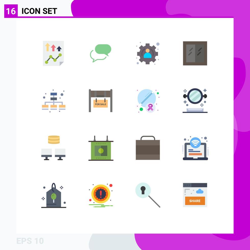 Pictogram Set of 16 Simple Flat Colors of marketing window mail interior glass Editable Pack of Creative Vector Design Elements