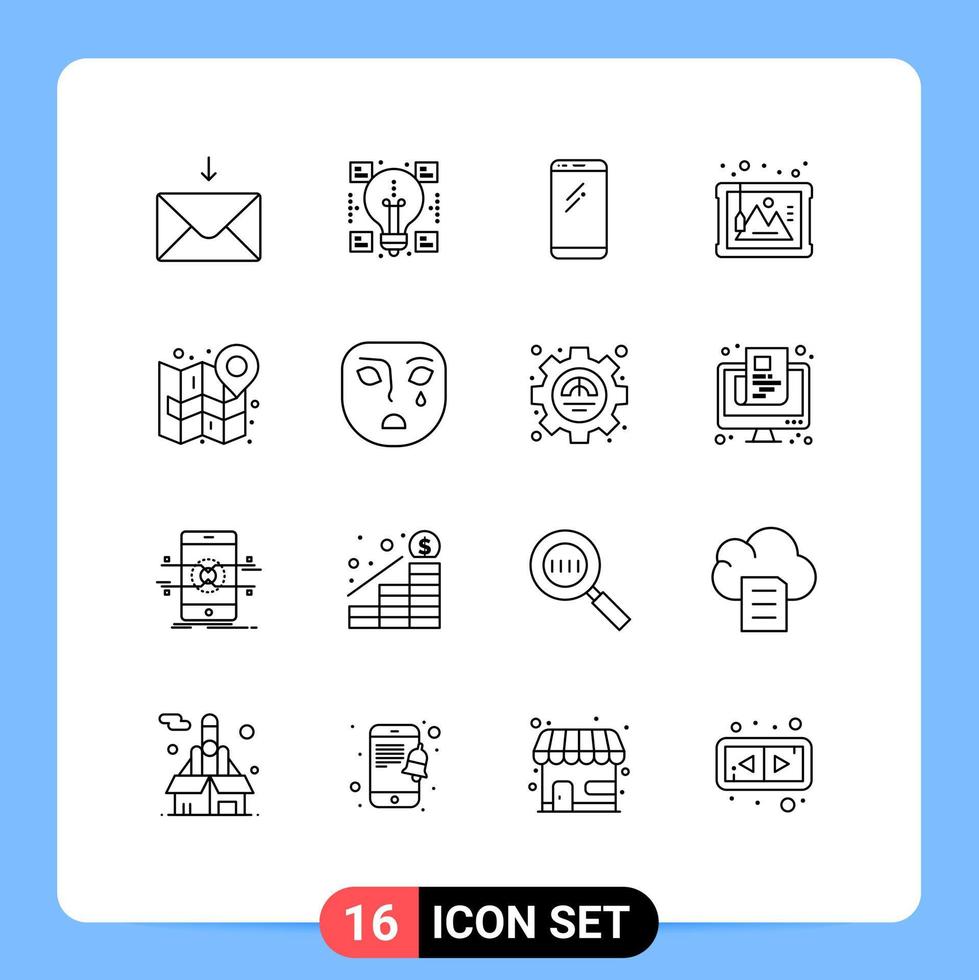 16 Creative Icons Modern Signs and Symbols of map history smart phone arts frame Editable Vector Design Elements