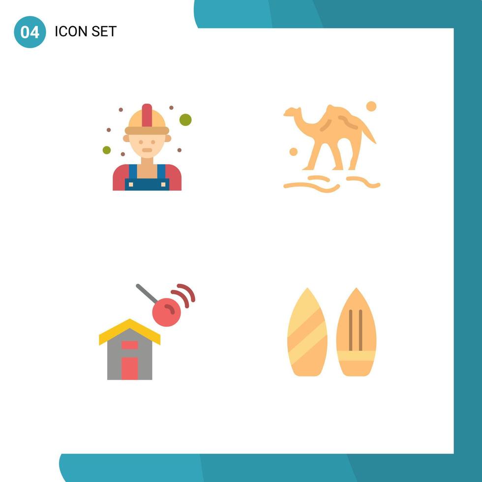 4 Universal Flat Icons Set for Web and Mobile Applications carpenter city worker animal house Editable Vector Design Elements