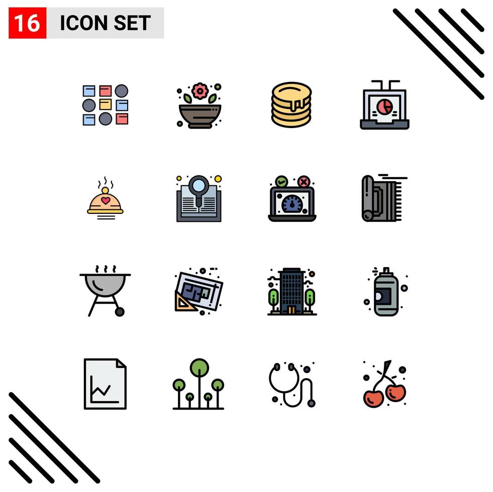 Set of 16 Modern UI Icons Symbols Signs for food seo wedding report data Editable Creative Vector Design Elements