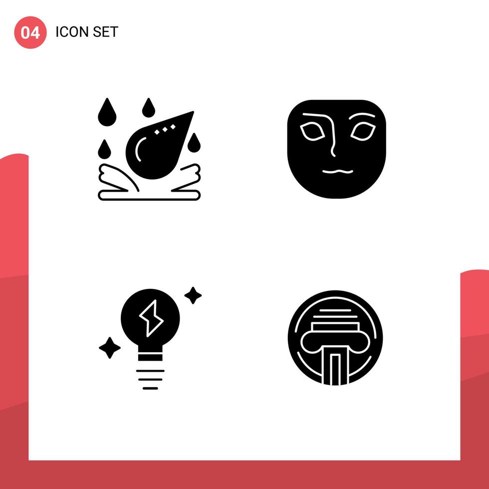 Pack of creative Solid Glyphs of water drop printer emotion bulb typewriter Editable Vector Design Elements