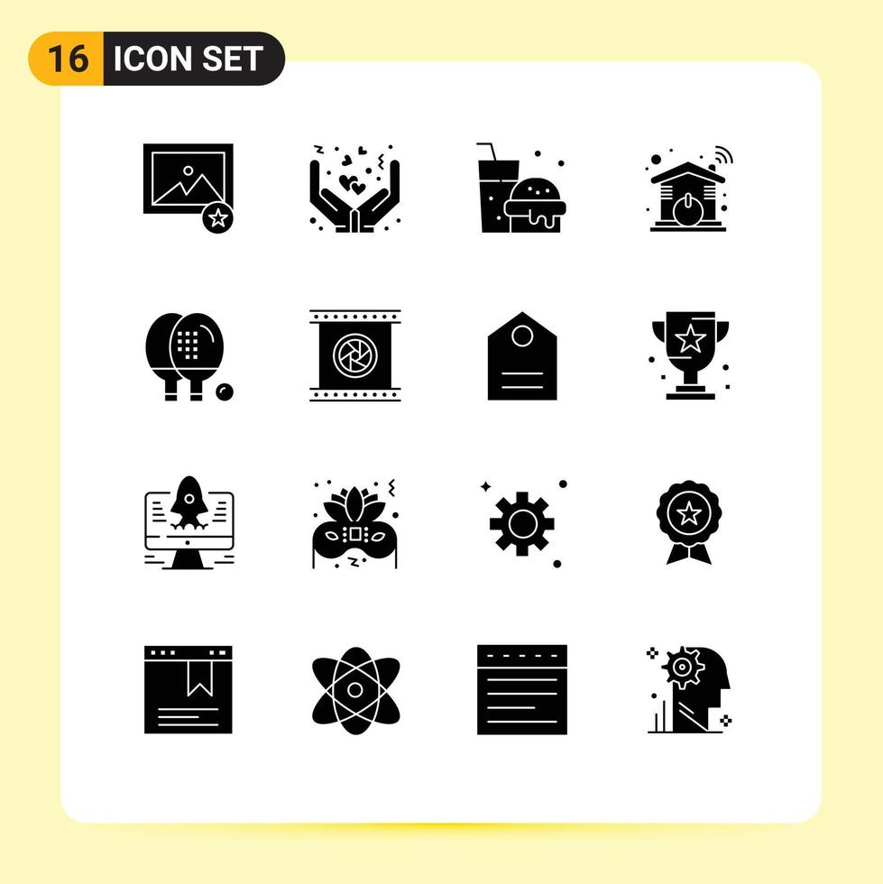Universal Icon Symbols Group of 16 Modern Solid Glyphs of game athletics fast food activities smart Editable Vector Design Elements