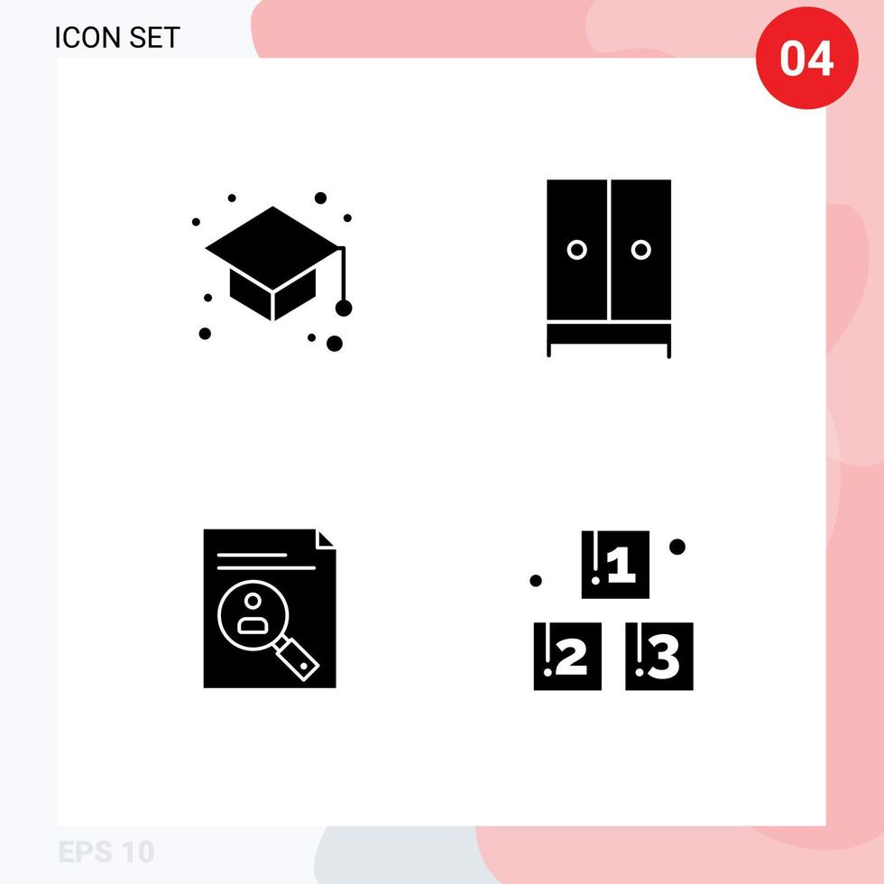 4 Thematic Vector Solid Glyphs and Editable Symbols of back to school application study furniture curriculum Editable Vector Design Elements