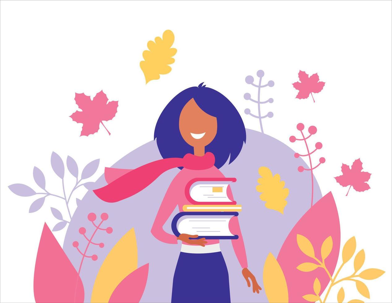 Positive Student with books. Trendy vector illustration for web, app, print.