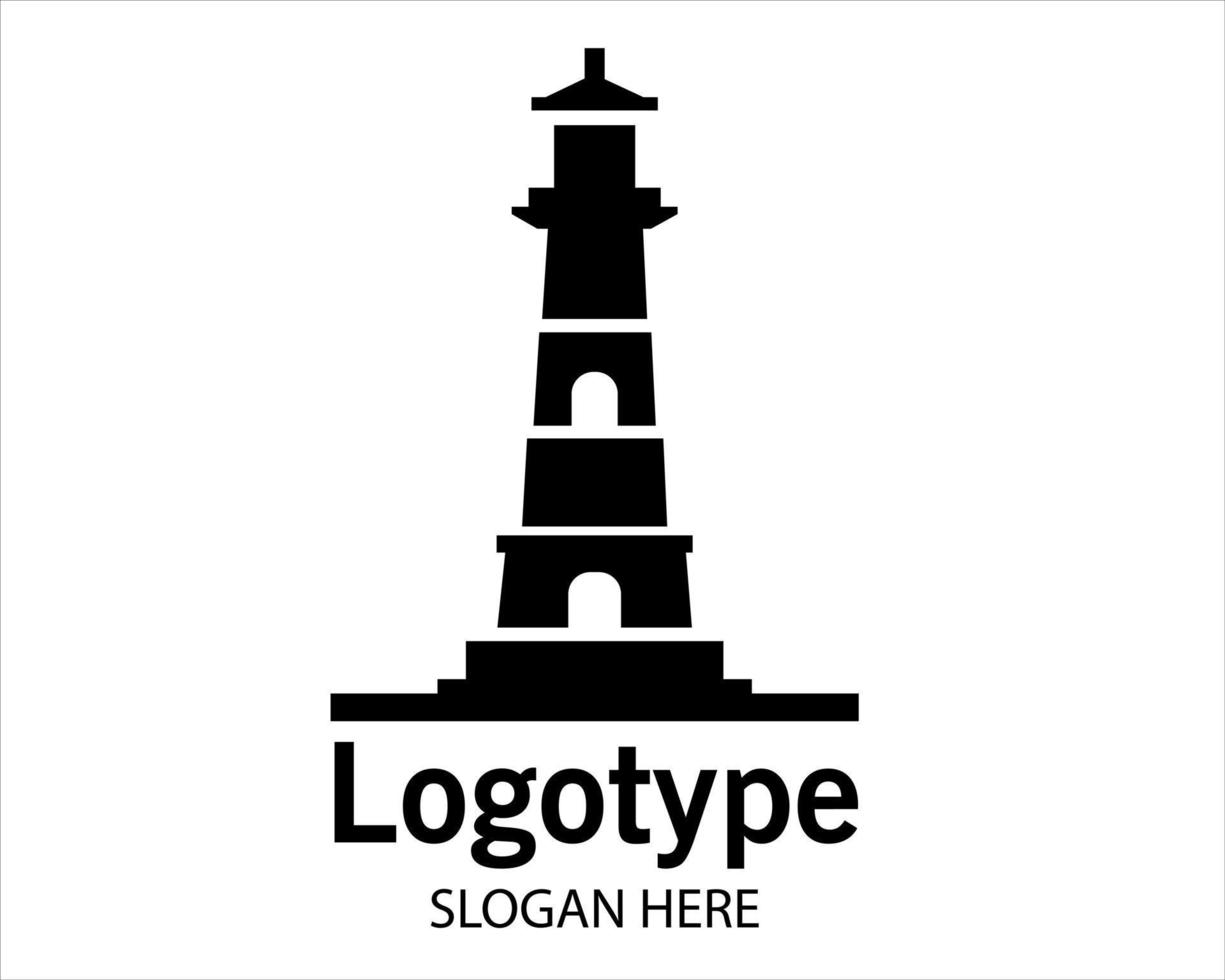 Vector Sea Lighthouse in flat style. Lighthouse building logo design template, Icon design.