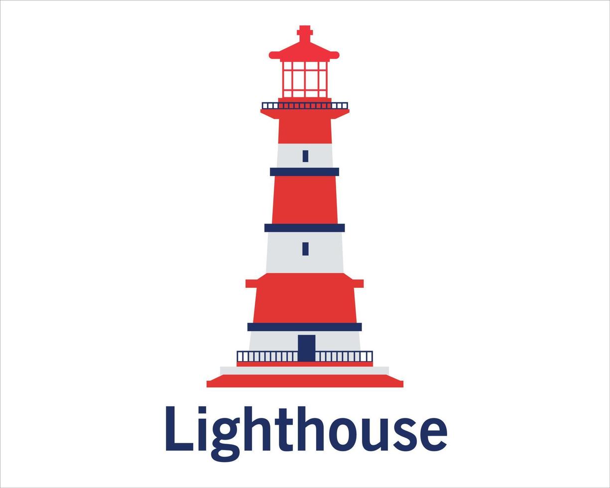 Vector Sea Lighthouse in flat style. Lighthouse building logo design template, Icon design.