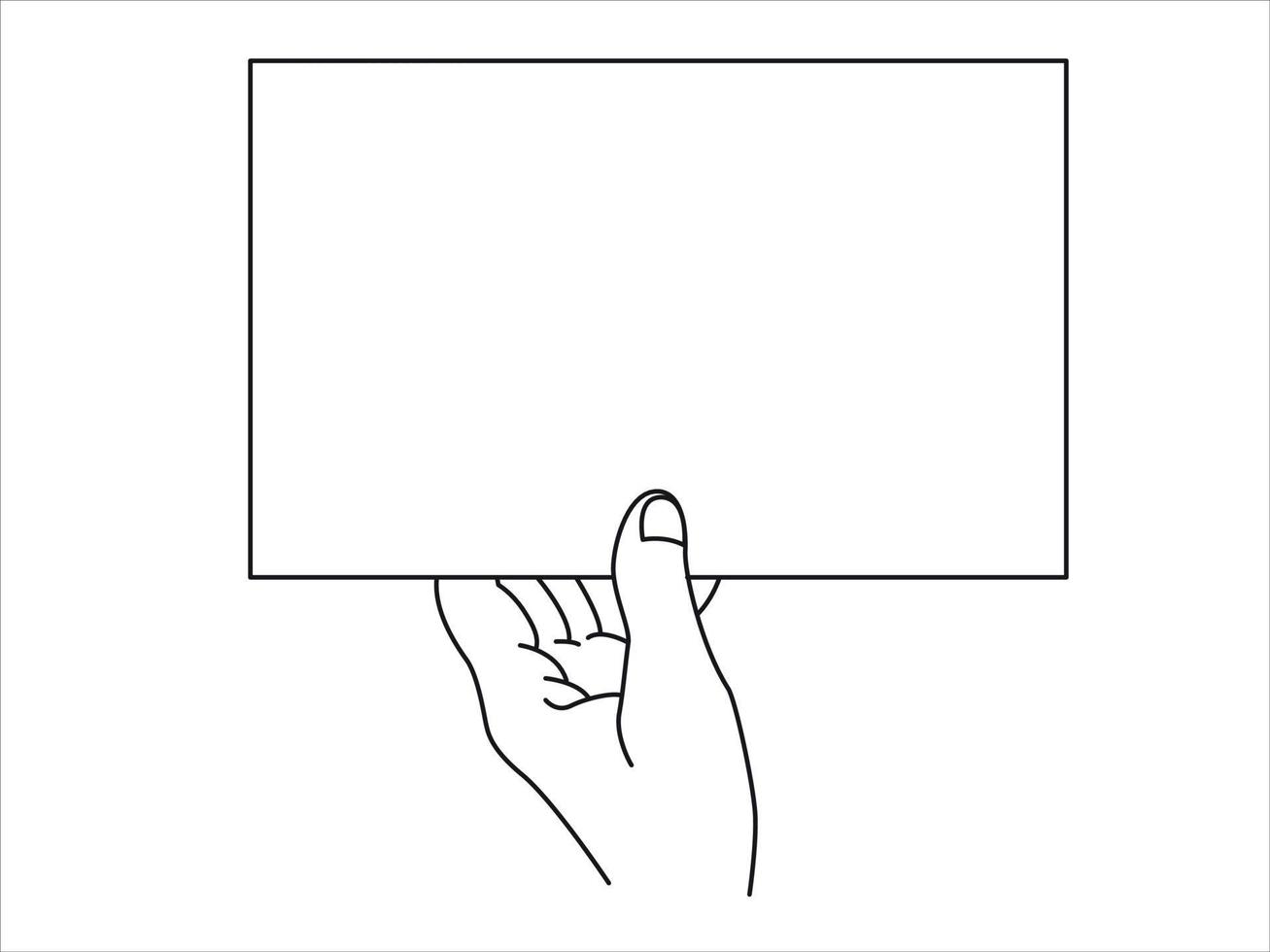 Hand holding Empty white blank document with space for text. Vector illustration.