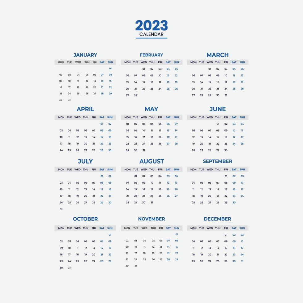 2023 one page wall Calendar design template vector