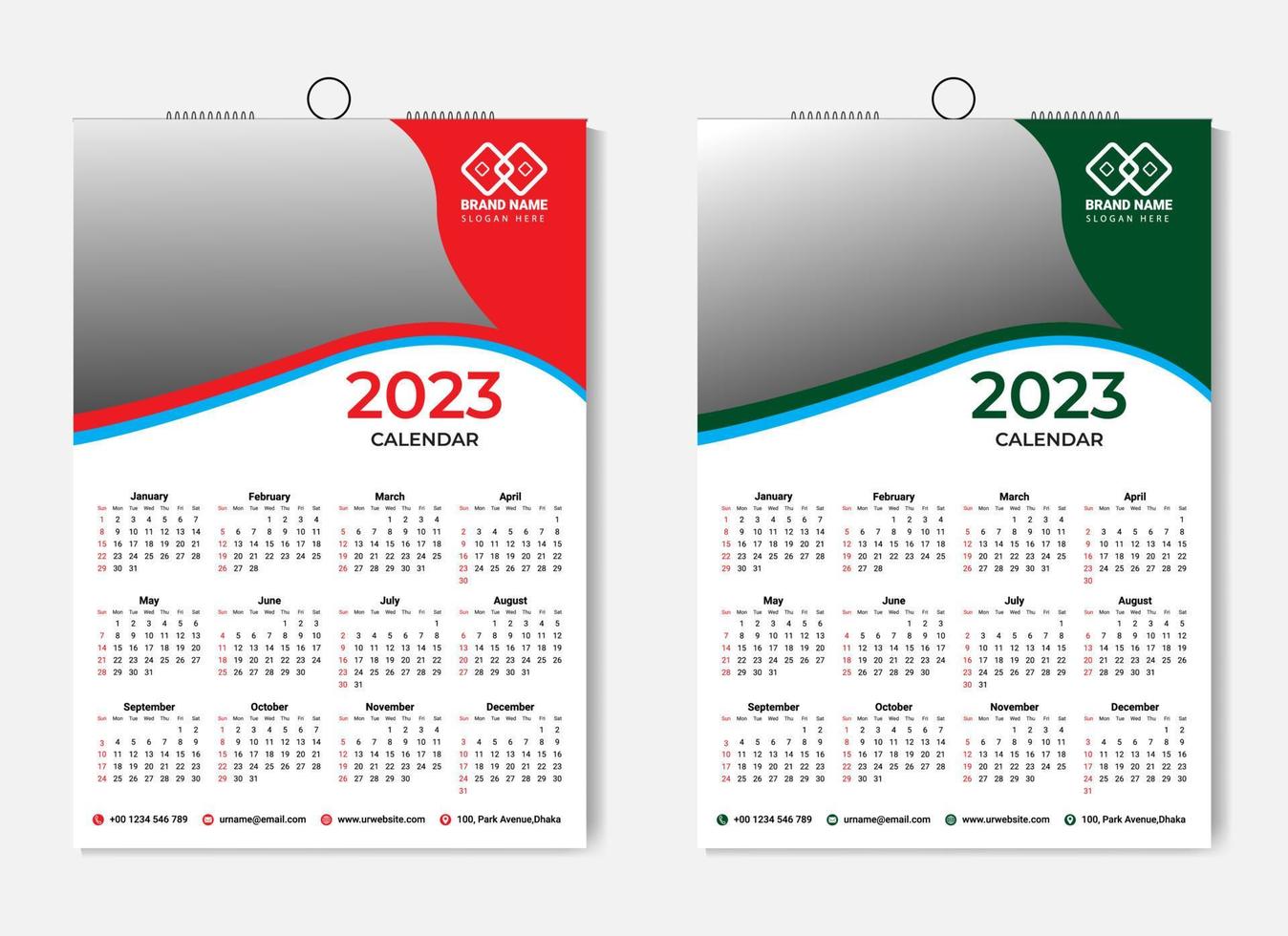 2022 vector one page Calendar Template