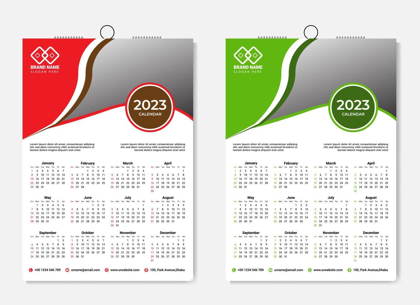 2023 one page wall Calendar design template vector