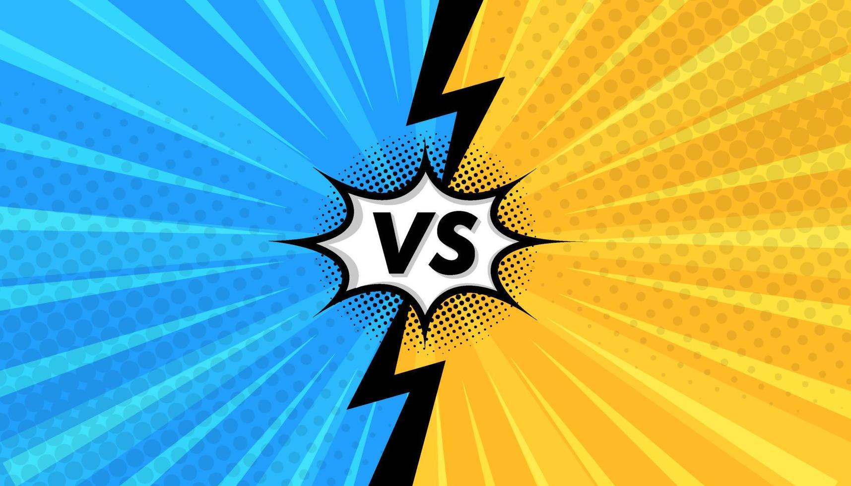 versus vs letras pelean fondos diseño de estilo cómic con ilustración de vector de rayo de medio tono