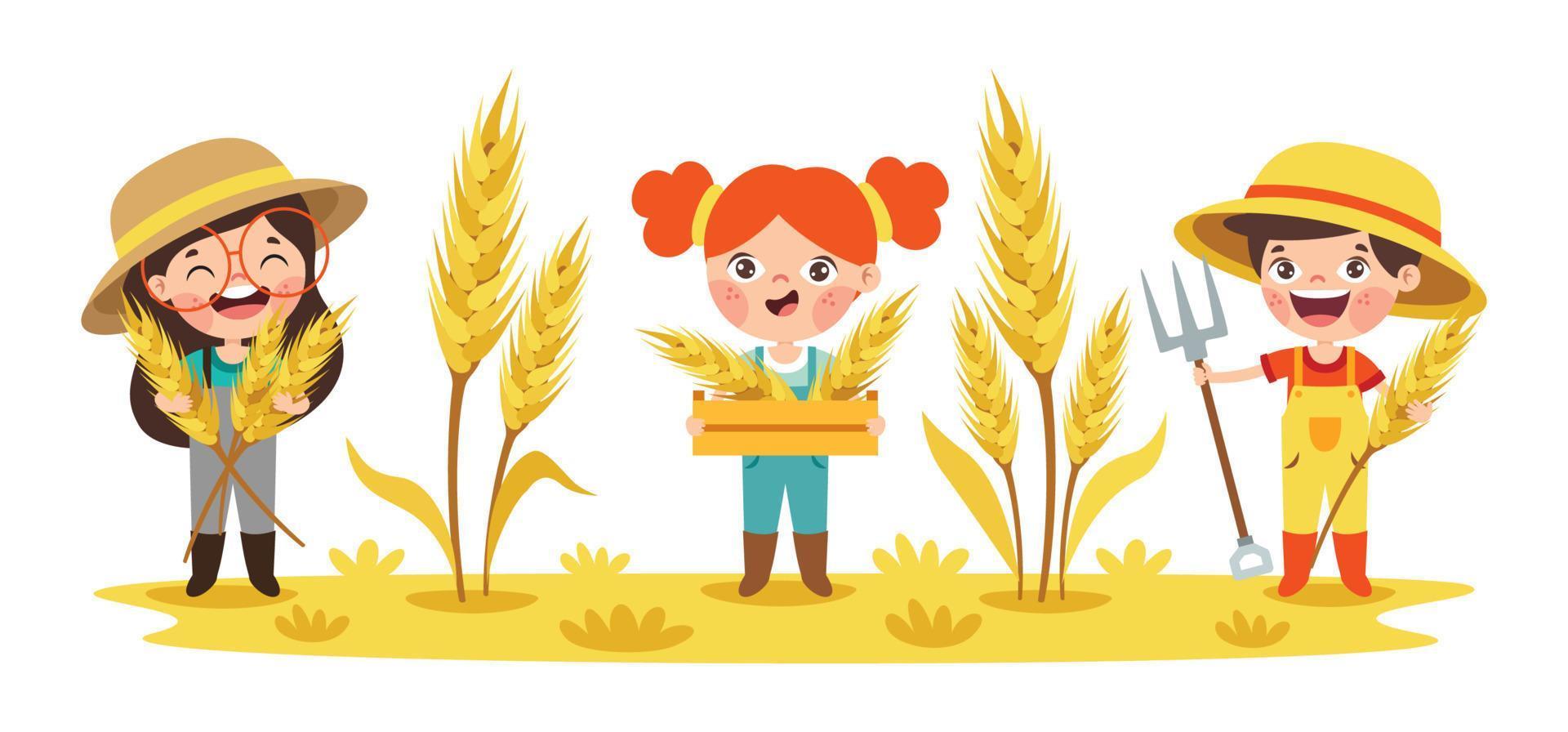 Farm Scene With Cartoon Kids vector
