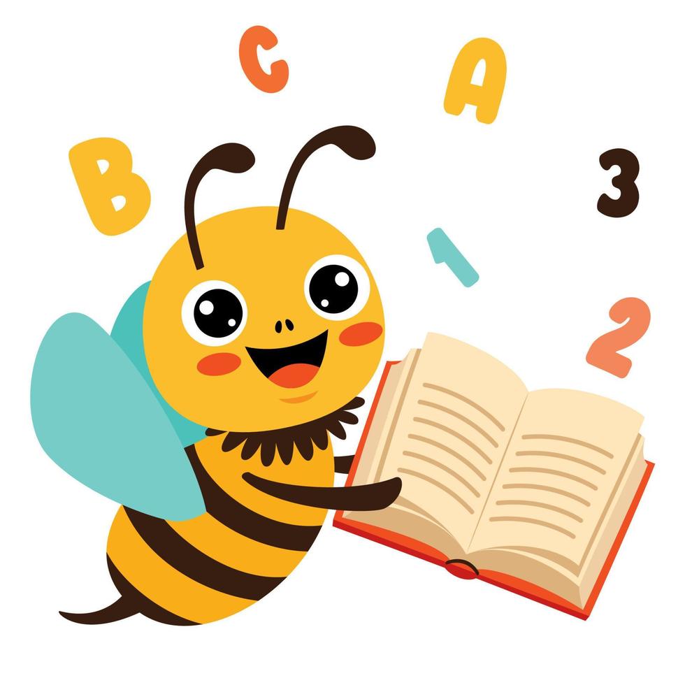 ilustración de educación con abeja de dibujos animados vector