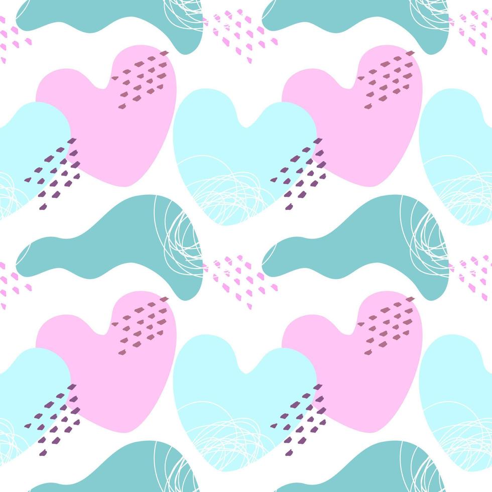 Pattern blue and violet heart love, boho style, wedding and Valentines day, pastel colors, doodle. vector