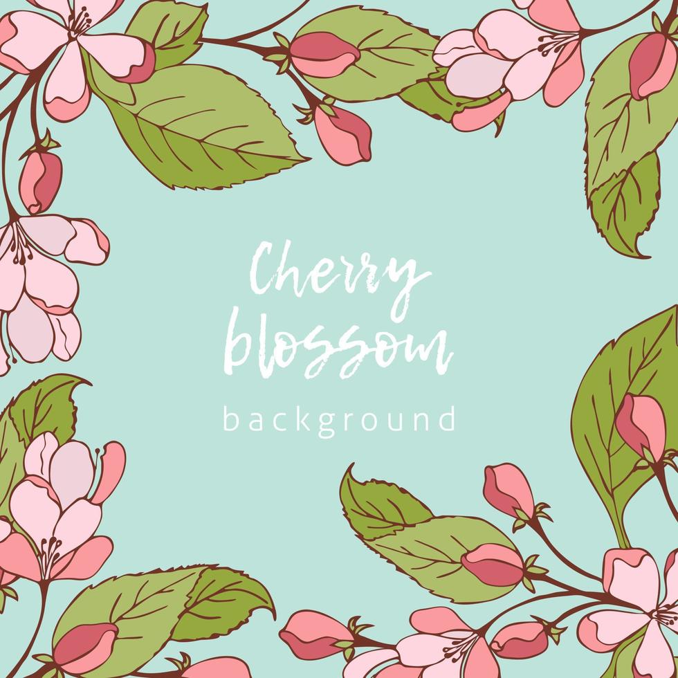 Cherry blossoms background, hand drawn spring flowers. vector