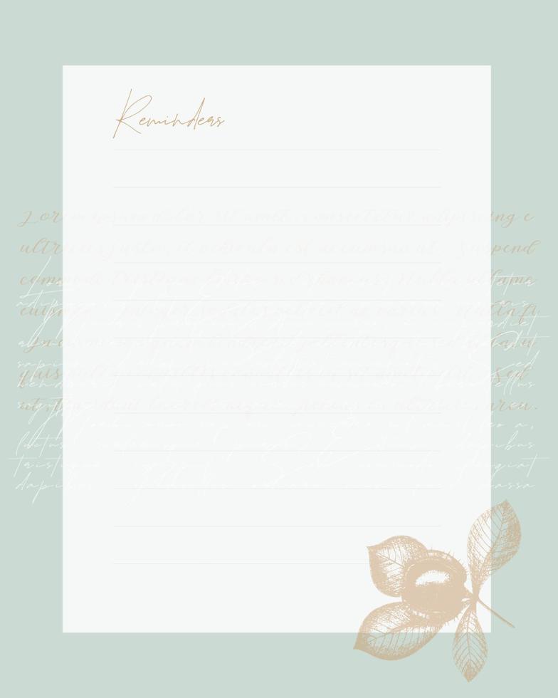 Reminder template for note, to-do list, checklist, chestnut stamp, hand drawing. vector