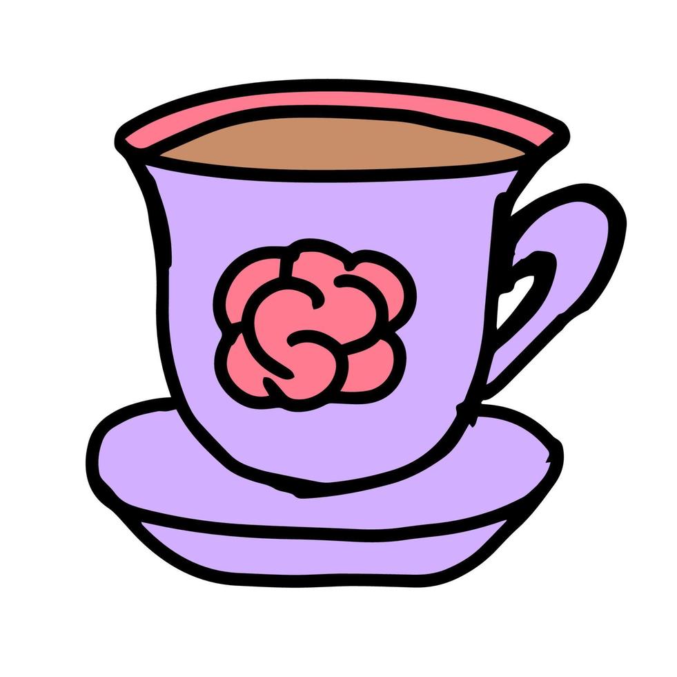 Cute cup of tea. Doodle vector illustration.