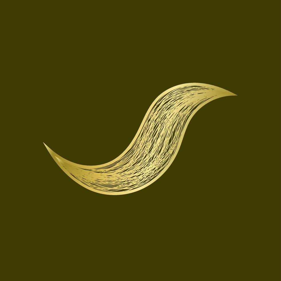 Vector object illustration of golden wavy lines effect isolated on dark brown color background