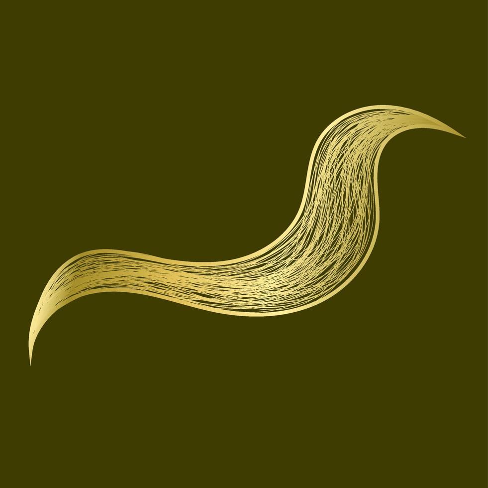 Vector object illustration of golden wavy lines effect isolated on dark brown color background
