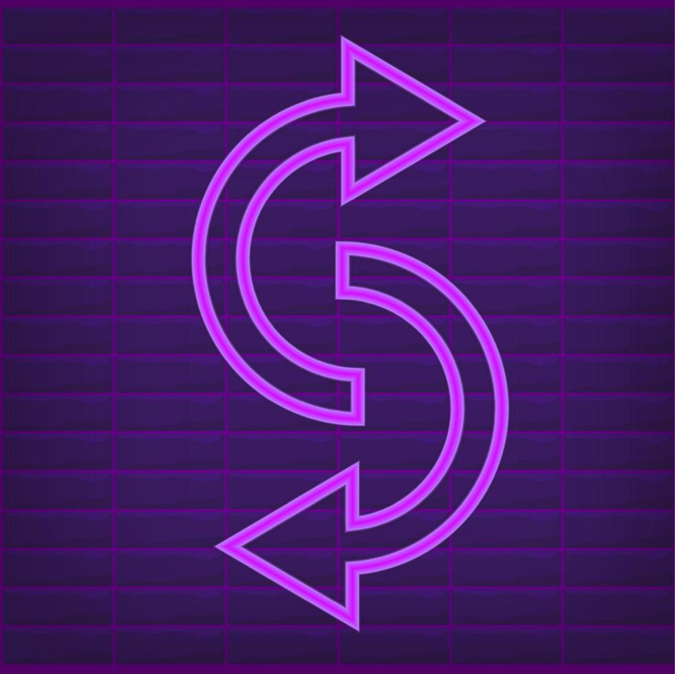 Neon light arrow purple glow sign for direction vector illustration set. Shine information element, navigation pointer, bright graphic object. Previous next left right up down button. Ui interface