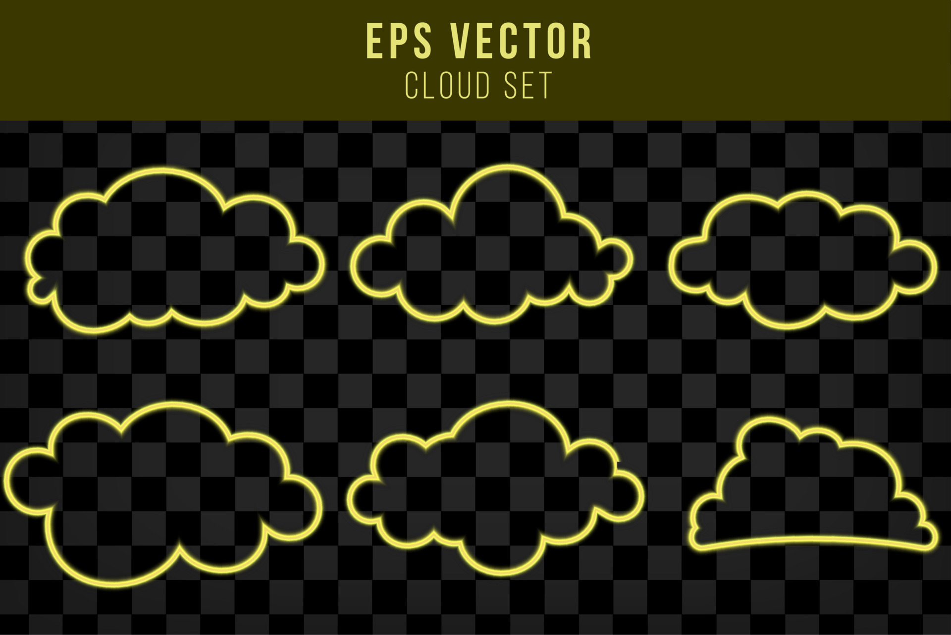 Yellow neon cloud isolated. Linear contour. Weather. Vector