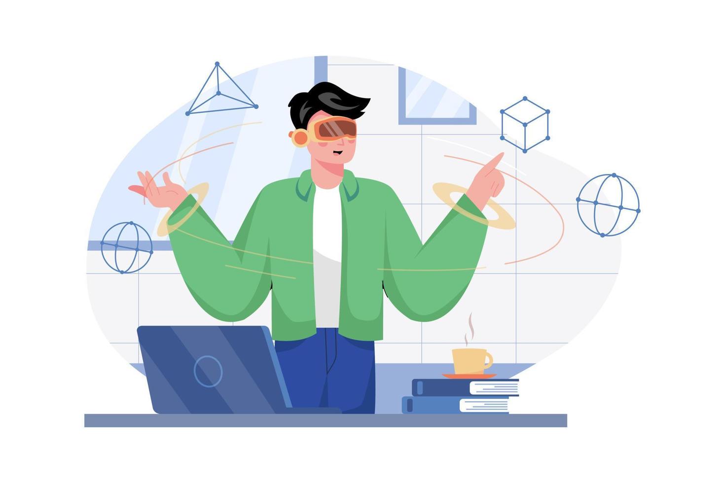 Man Wearing VR Glasses Illustration vector