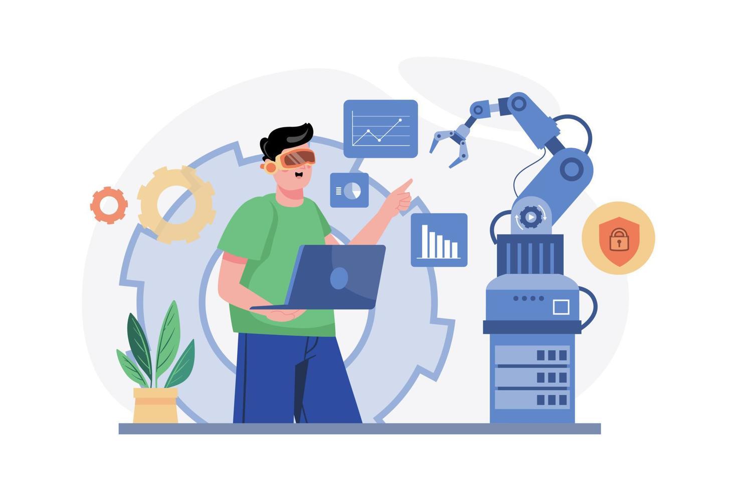 Machine Operating With VR Technologies vector