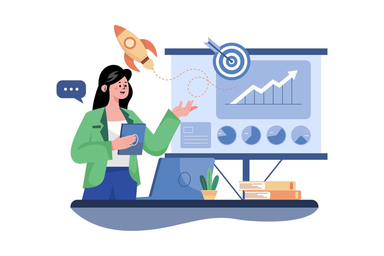 Businesswoman Working On Startup Plan vector