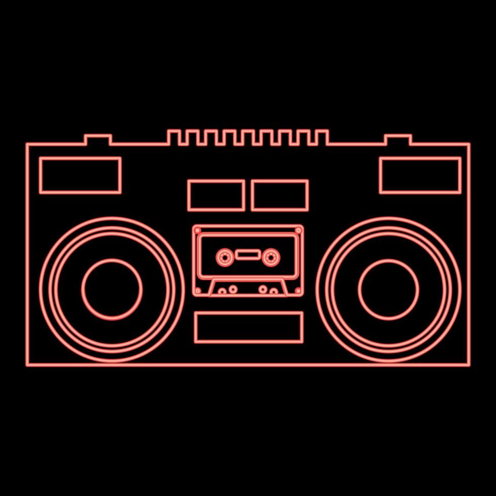 grabadora de cassette de neón icono de música estéreo móvil ilustración de vector de color negro imagen de estilo plano imagen de ilustración de vector de color rojo estilo plano