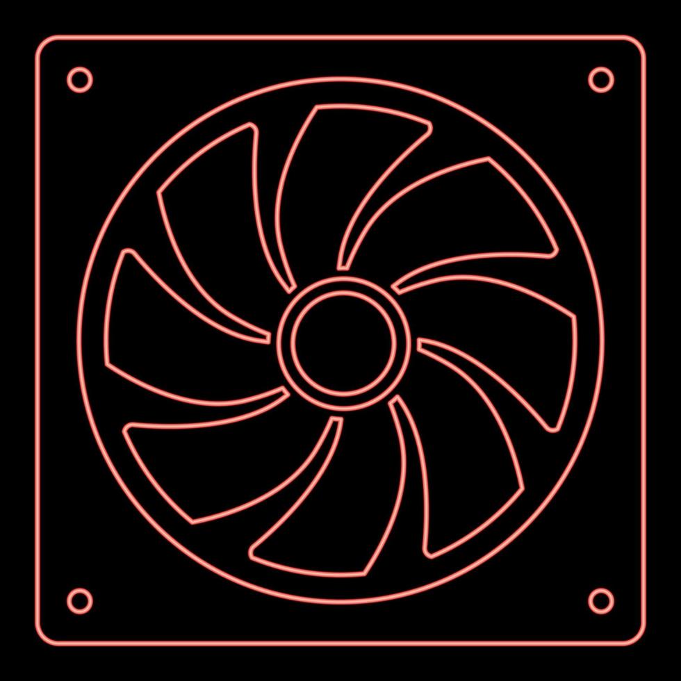 Neon fan for computer processor Cooler CPU cooling system Ventilator red color vector illustration image flat style
