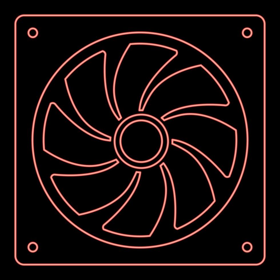 ventilador de neón para procesador de computadora enfriador cpu sistema de enfriamiento ventilador color rojo vector ilustración imagen estilo plano