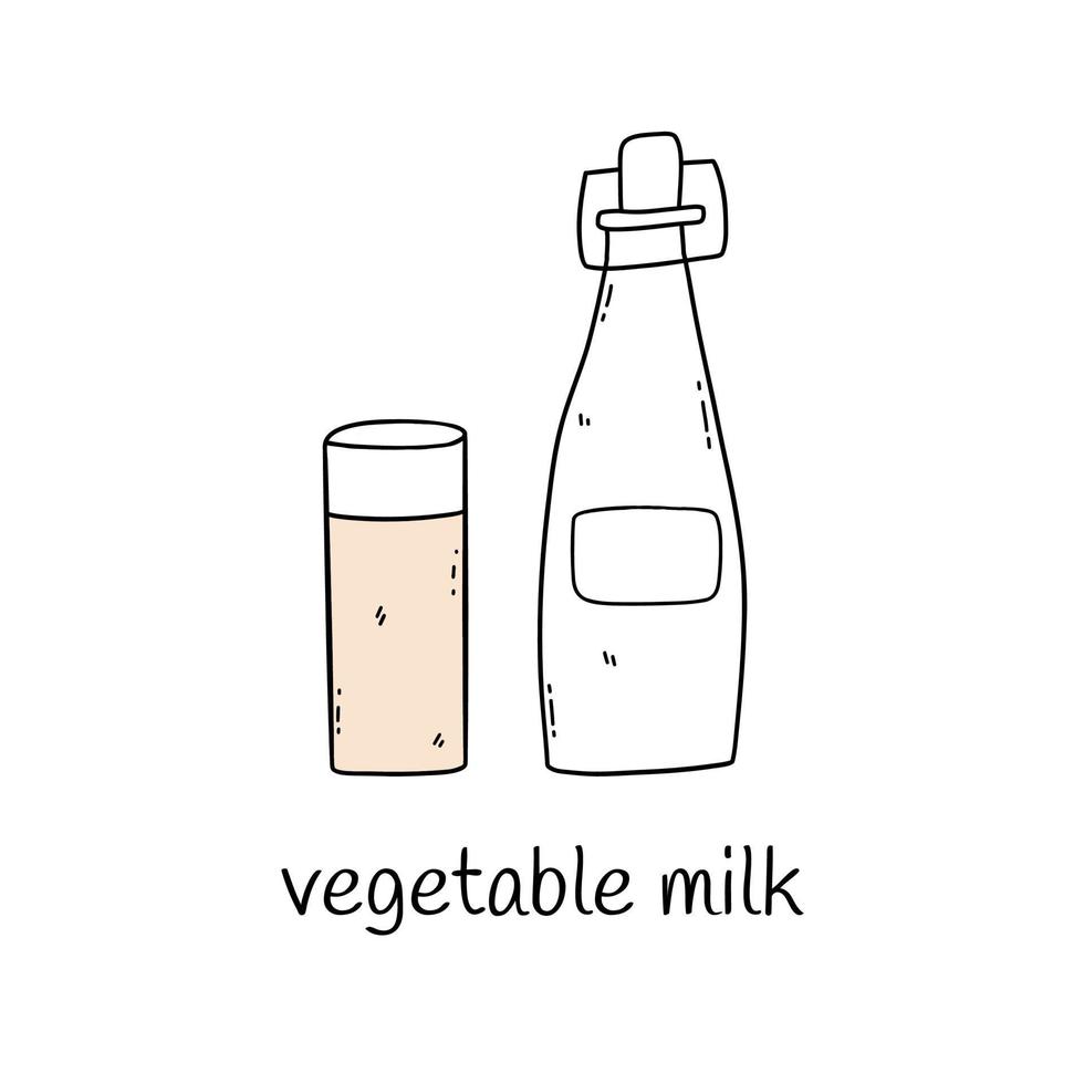 Bottle and glass of vegetable milk. Vector