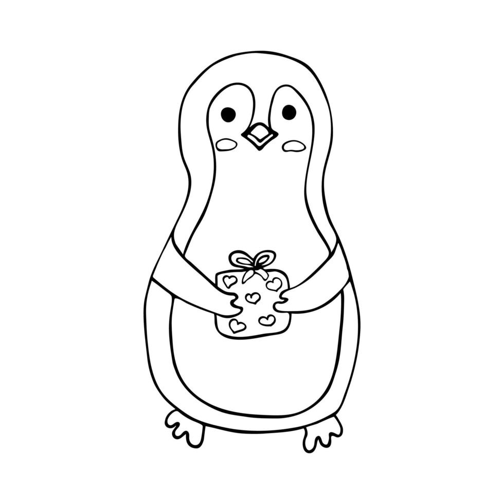 Cute Penguin Holds A Gift. Happy Valentines Day vector