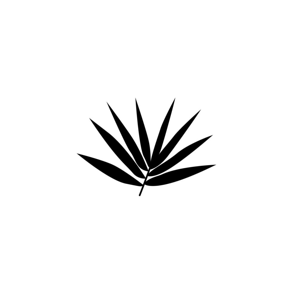 Branch with bamboo leaves black and white vector illustration