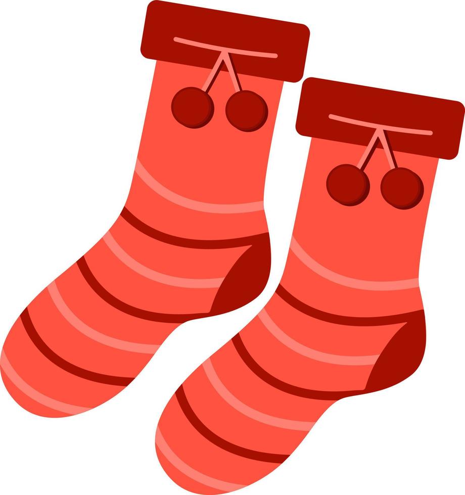 Red socks with pompons. Warm clothes in the cold season vector