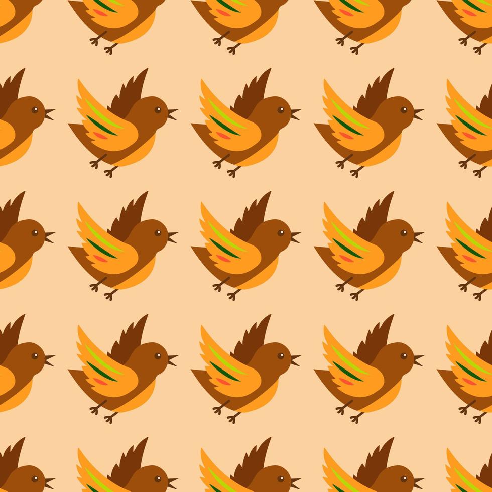 Seamless pattern. Cute bird with colorful plumage. Vector