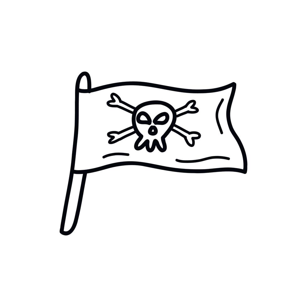 Pirate flag with skull and crossbones. Vector doodle