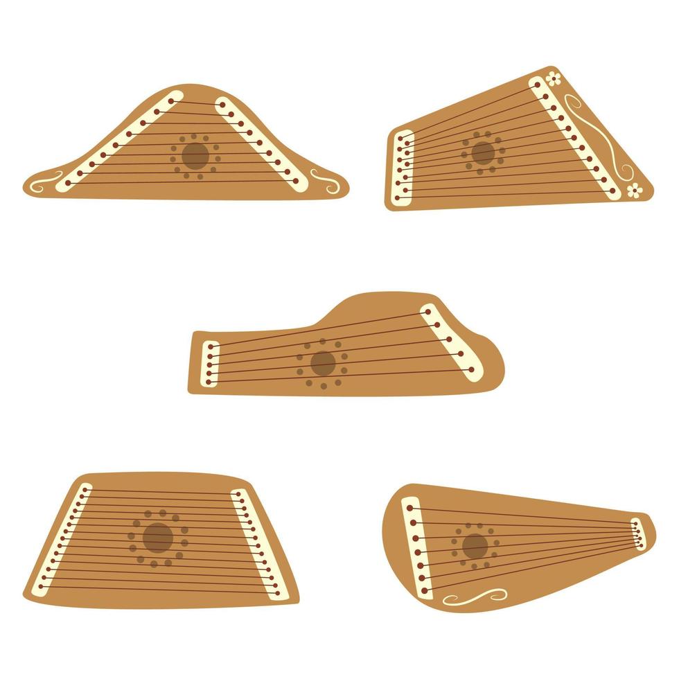 Gusli. Set of ancient Slavic musical instruments. Vector flat