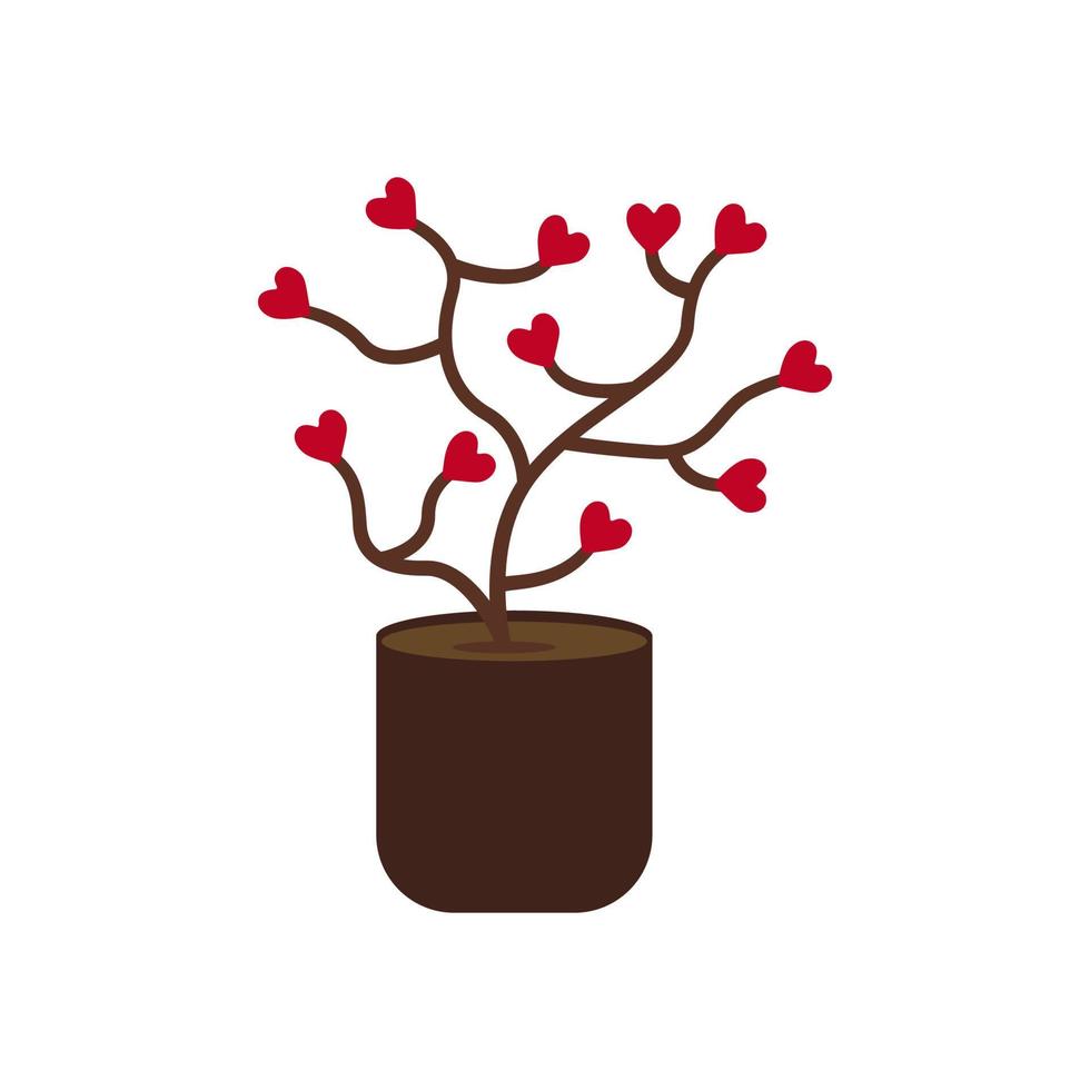 Flower plant in a pot with red hearts vector