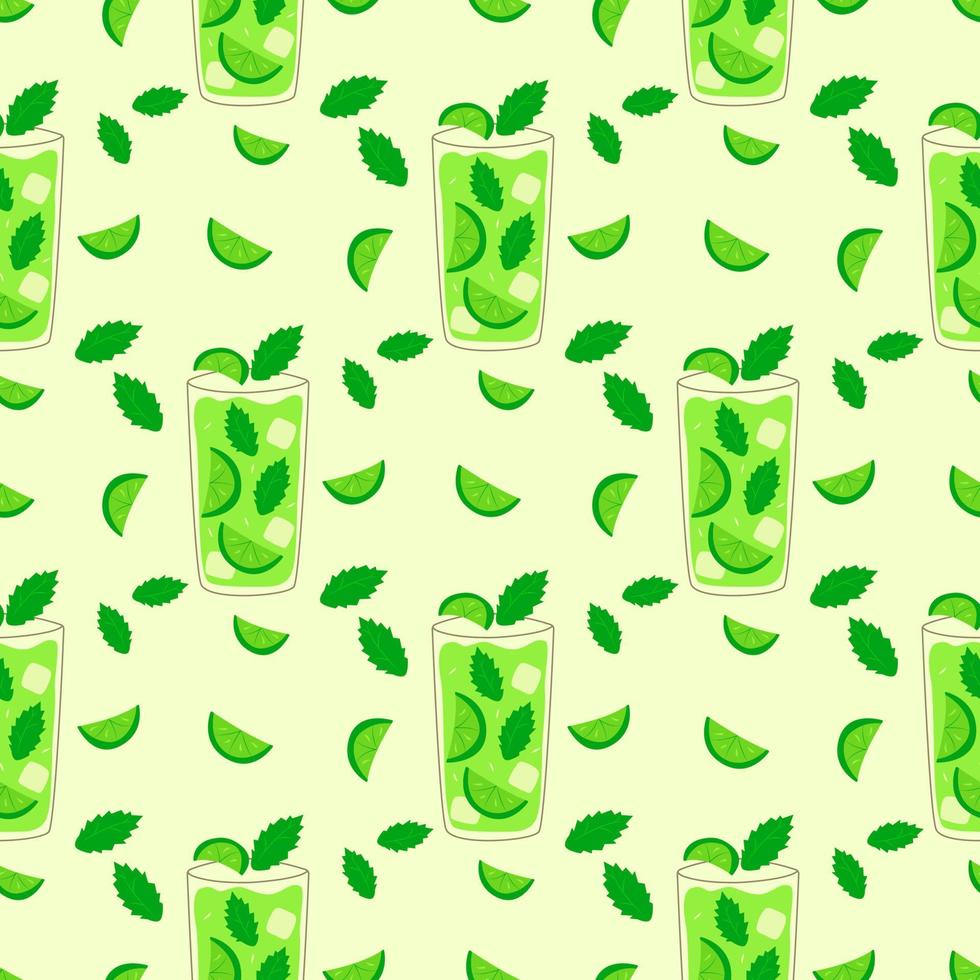 Seamless pattern Mojito with slices of lime. Vector