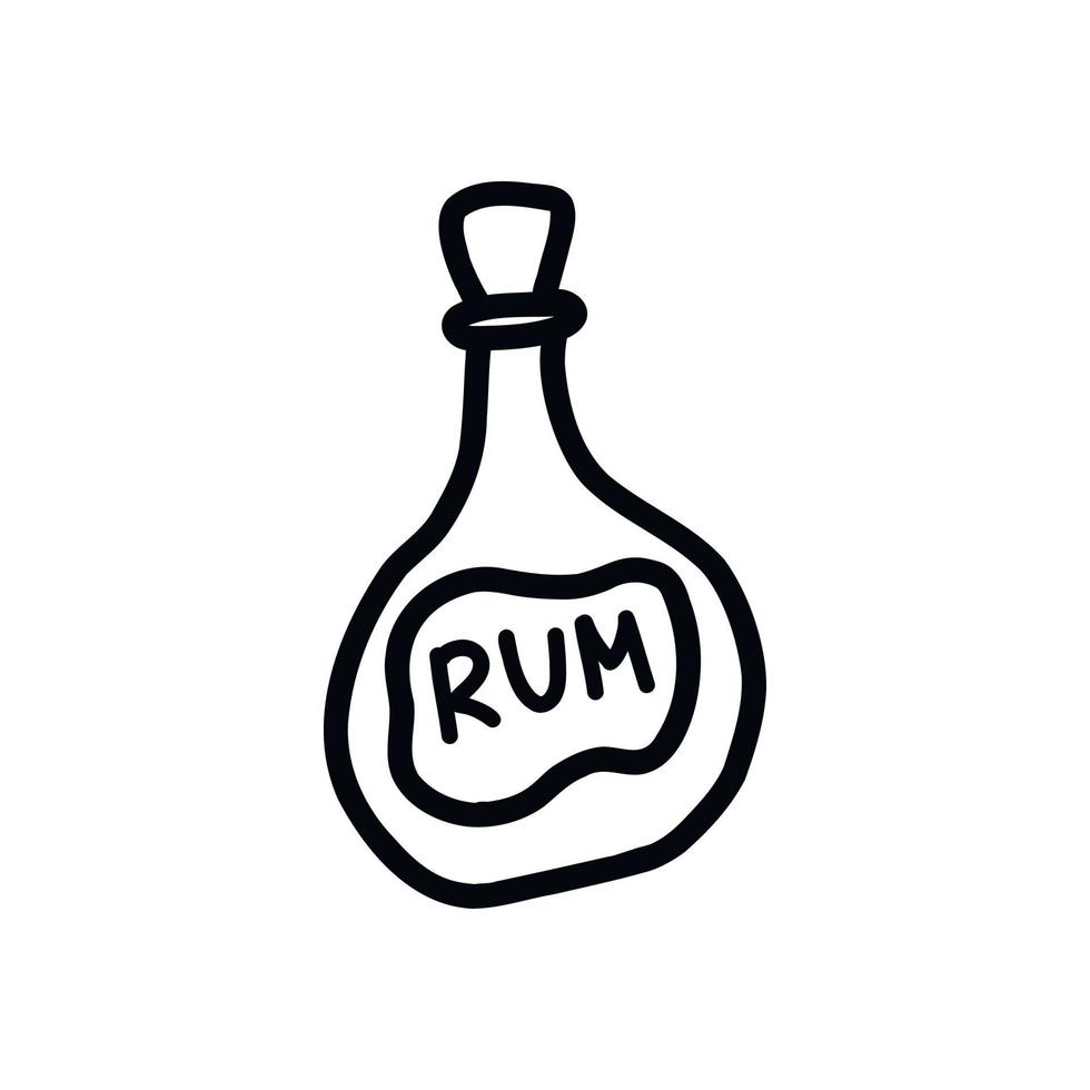 Bottle of rum. Alcoholic drink for pirate. Vector doodle