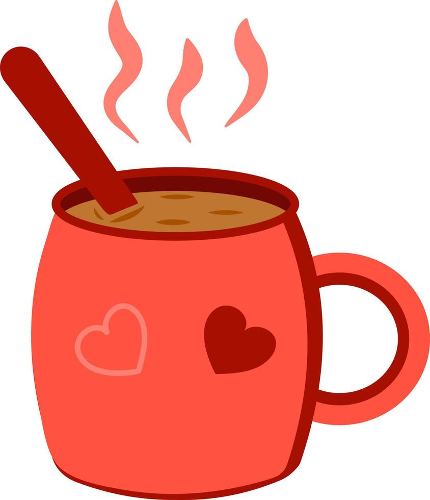 taza roja con una bebida caliente, té, café o cacao vector