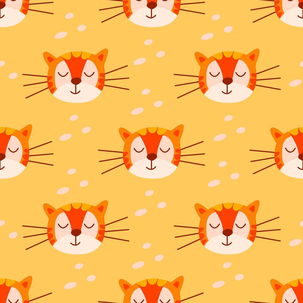 Seamless pattern cute face of a tiger. Vector