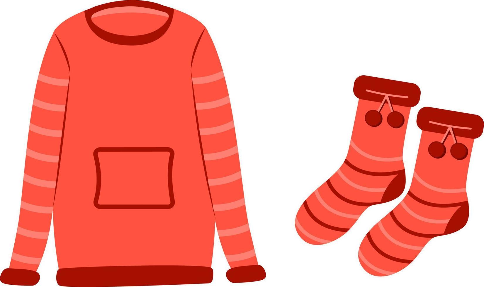 Red sweater and red socks. Warm clothes in the cold season vector