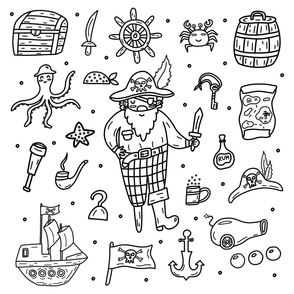 Bundle pirate. Set item vector doodle collection