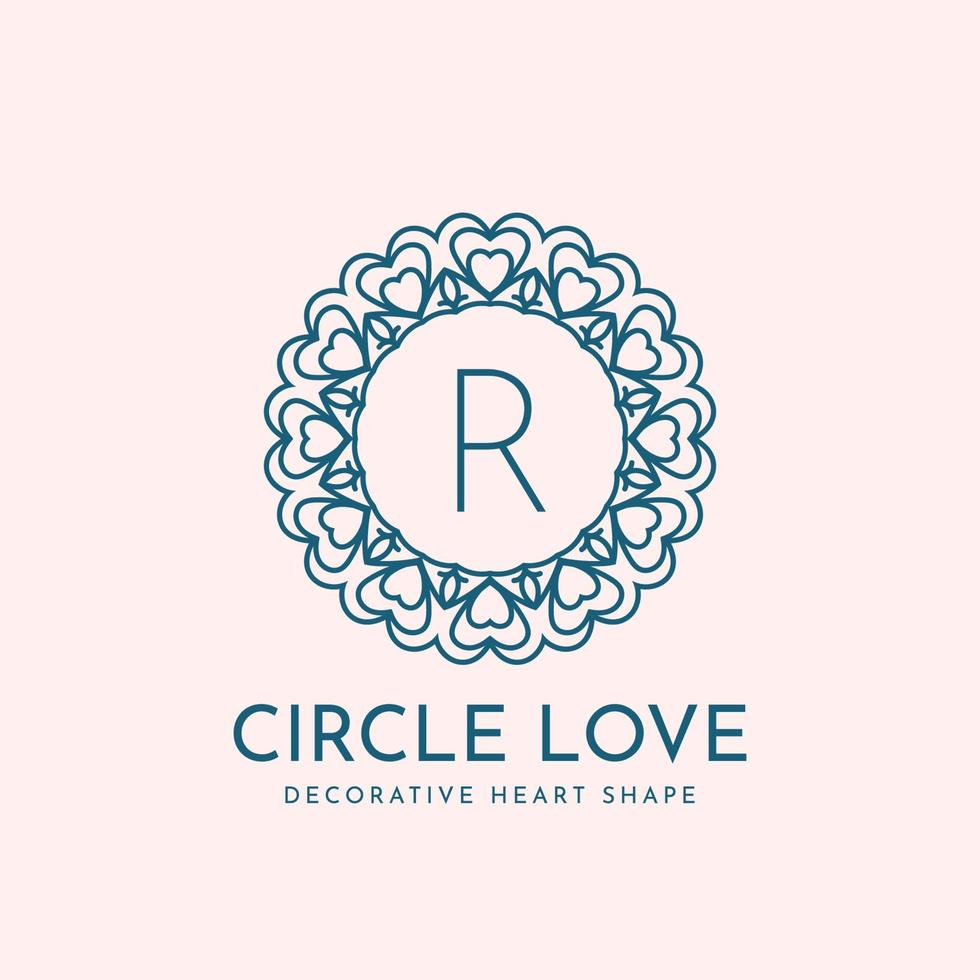 letter R circle love decoration vector logo design