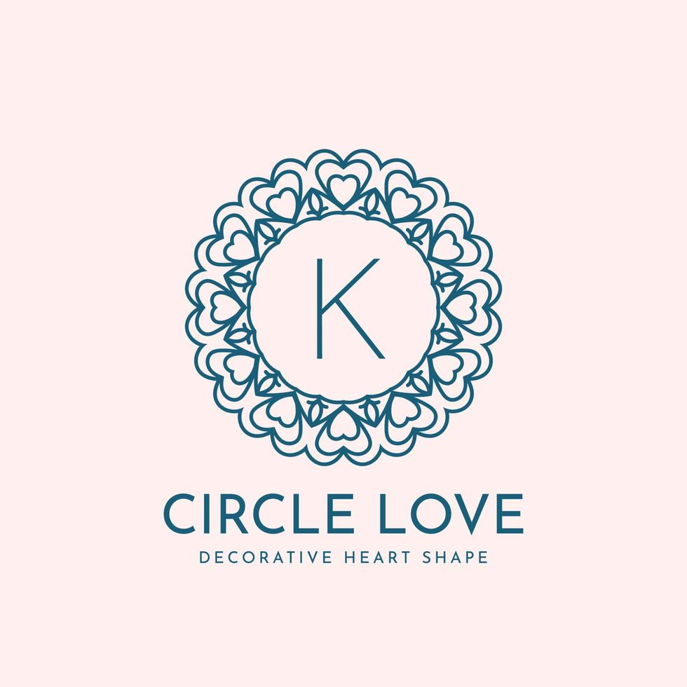 letter K circle love decoration vector logo design