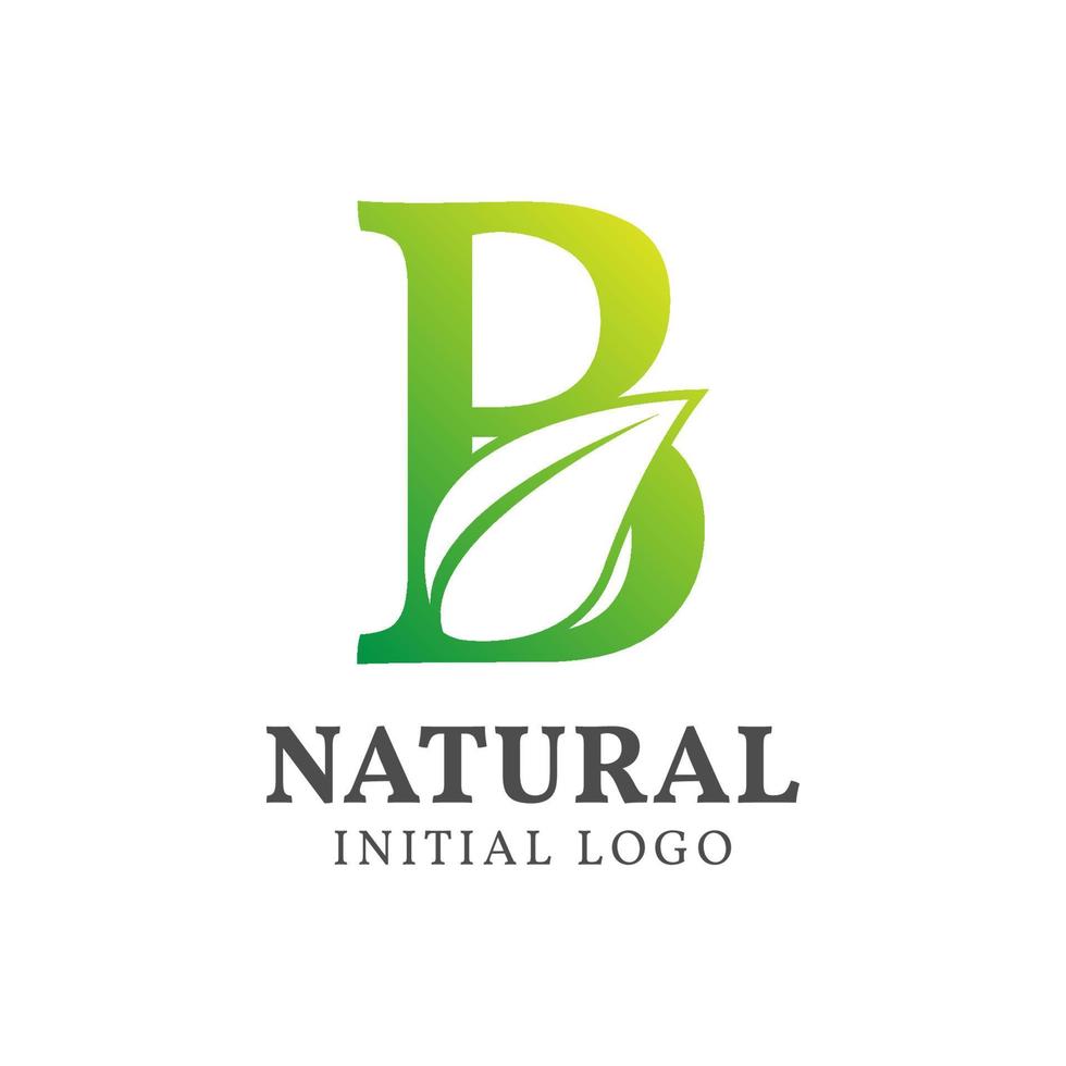 letter B with leaf natural initial vector logo design