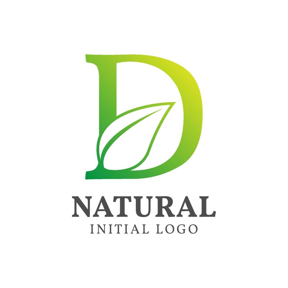 letra d con diseño de logotipo de vector inicial natural de hoja