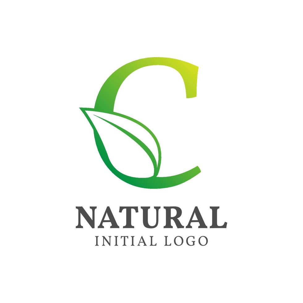 letter C with leaf natural initial vector logo design